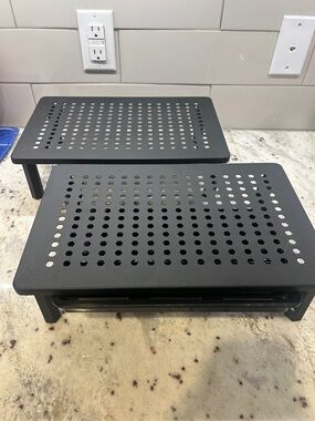 Perforated Metal Riser Stands, set of 2, black , desk computer stands adjustable